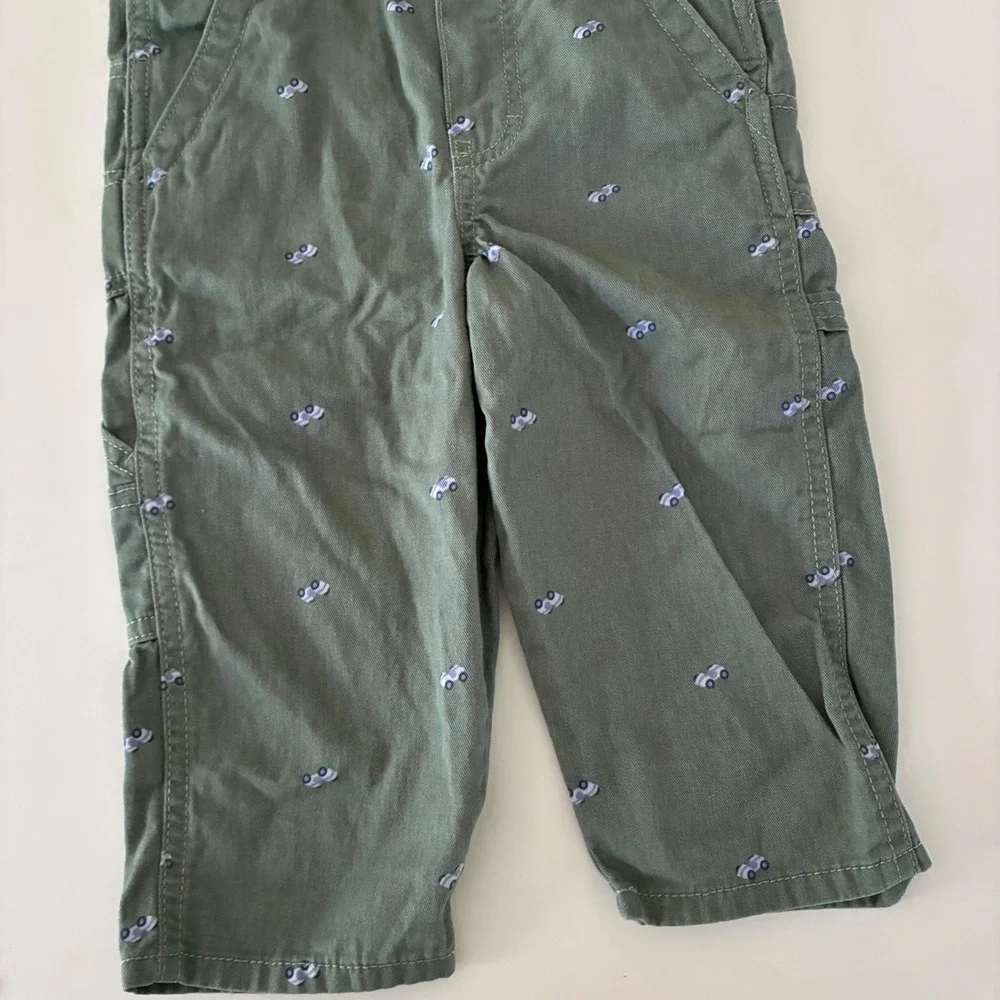 OshKosh B'gosh Toddler 2T Sage Green Car Bib Overalls Vestbak Play